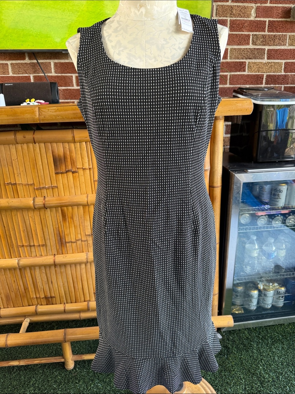 White House Black Market Sleeveless  Polka Dot Sheath Dress with Flounce Hem